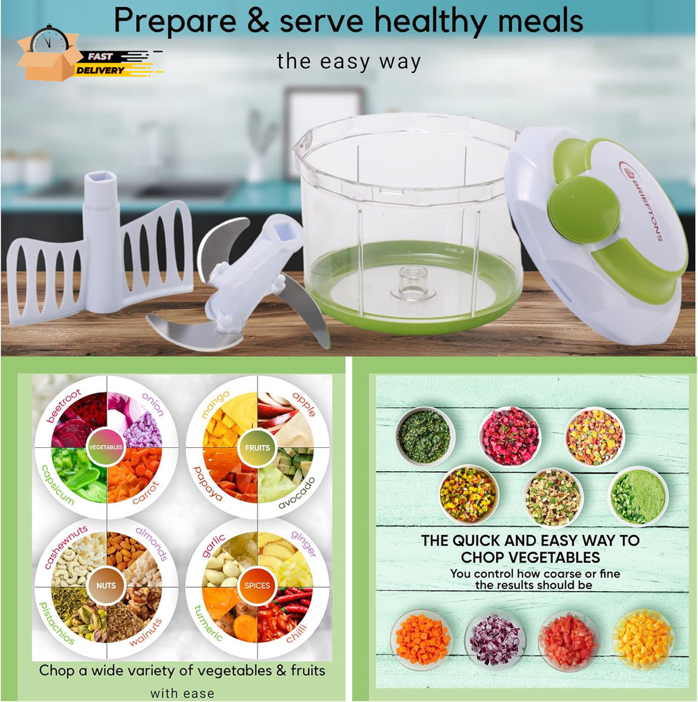 Quickpull Food Chopper: Large 4-Cup Powerful Manual Hand Held Pull Ch