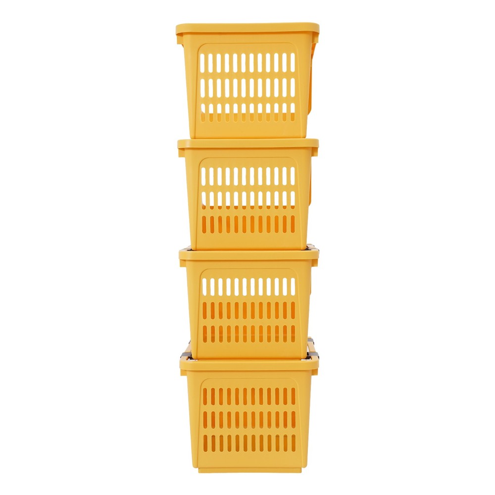 Stackable Plastic Storage Bins 4PC Yellow – Space Saving Organizer Set