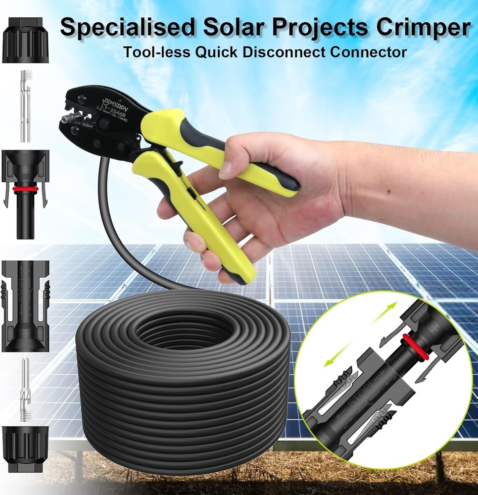 Solar Crimper Stripper Tool Kit with 12 Pairs Connectors and 2 Spanner Wrenches
