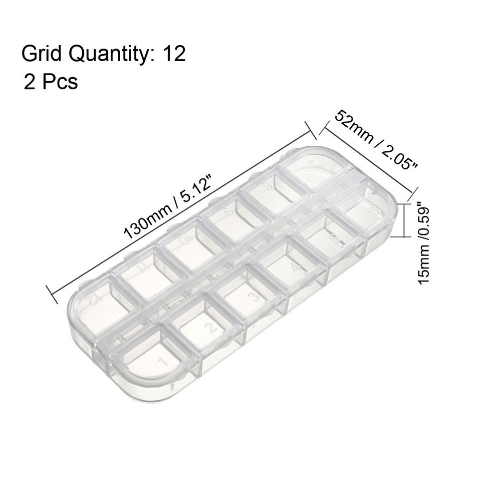 Component Storage Box PS Fixed 12 Grids Clear White 130x52x15mm 2pcs