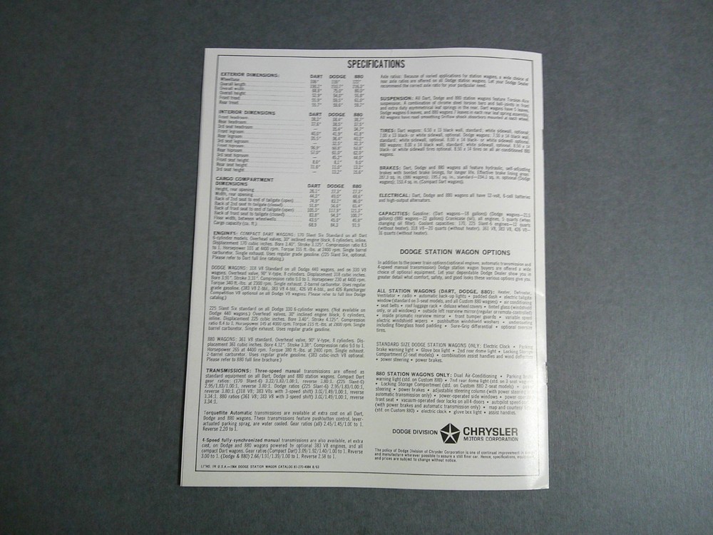1964 Dodge Wagons Sales Catalog