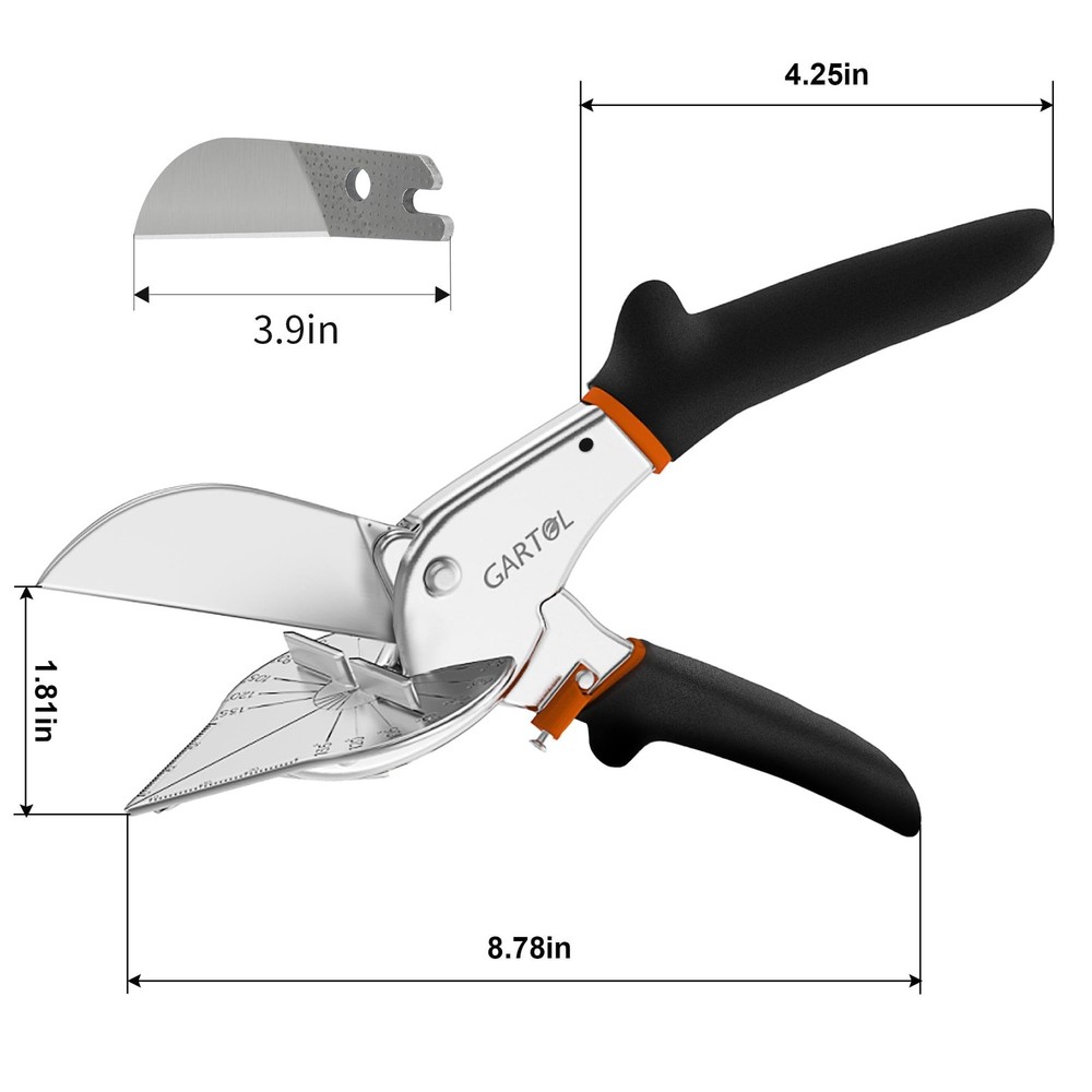 GARTOL Miter Shears, 45135 Degree Adjustable Angle Scissors, Quarter Round Cu...