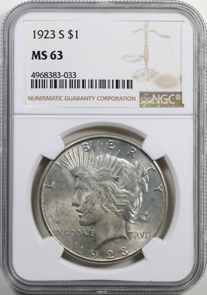 1923-S Peace Dollar NGC MS63 90% Silver MS 63