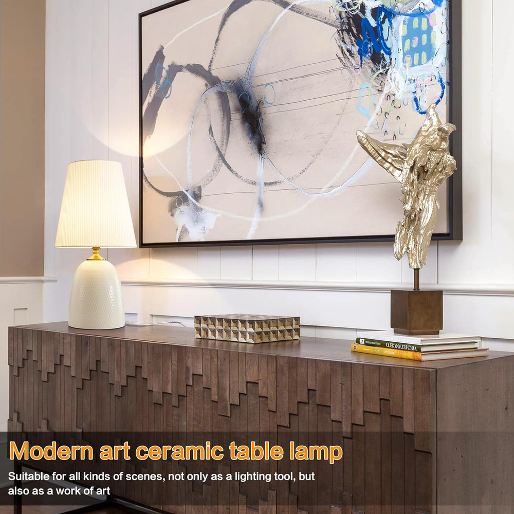Modern Textured Ceramic Table Lamps 22.75In, White Table Lamp Decor