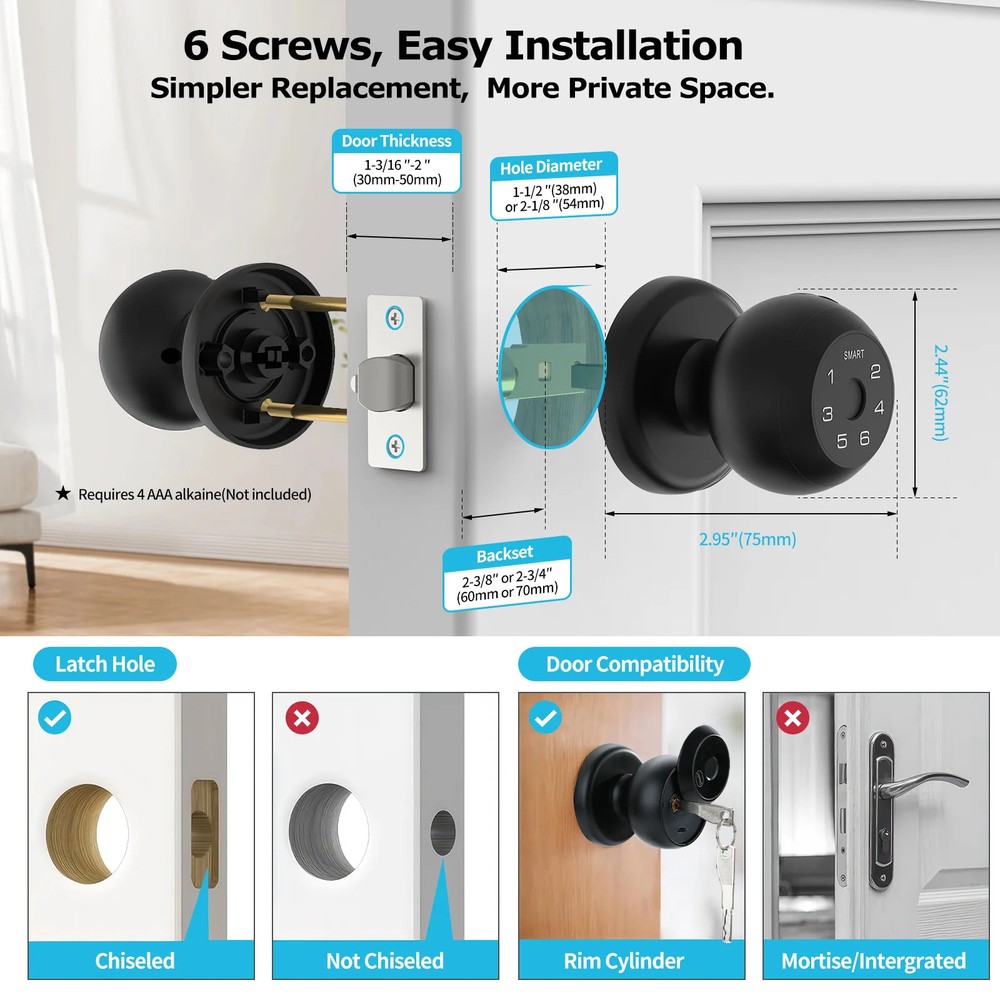 Ball-Shaped Smart Lock Fingerprint App-Controlled Passcode ElectronicTouchscreen