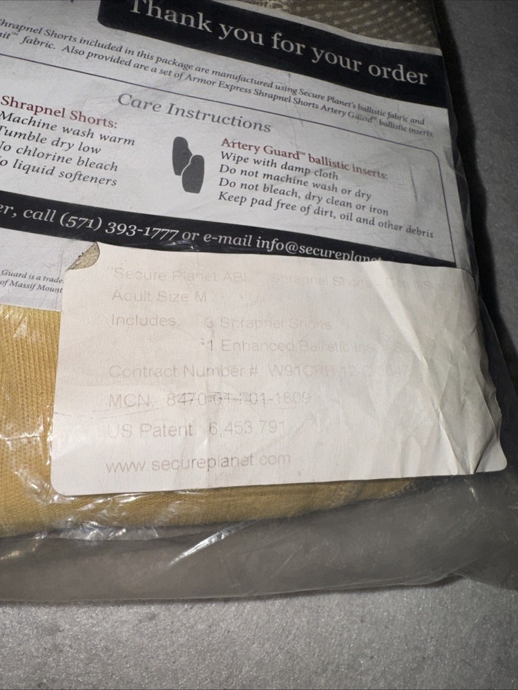 Secure Planet Shrapnel Shorts Gen II System 3PK With Insert NEW Medium