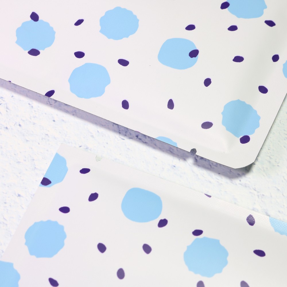 Flat Matte Blue Patterned Design Open-Top Heat-Sealable Packaging Pouches