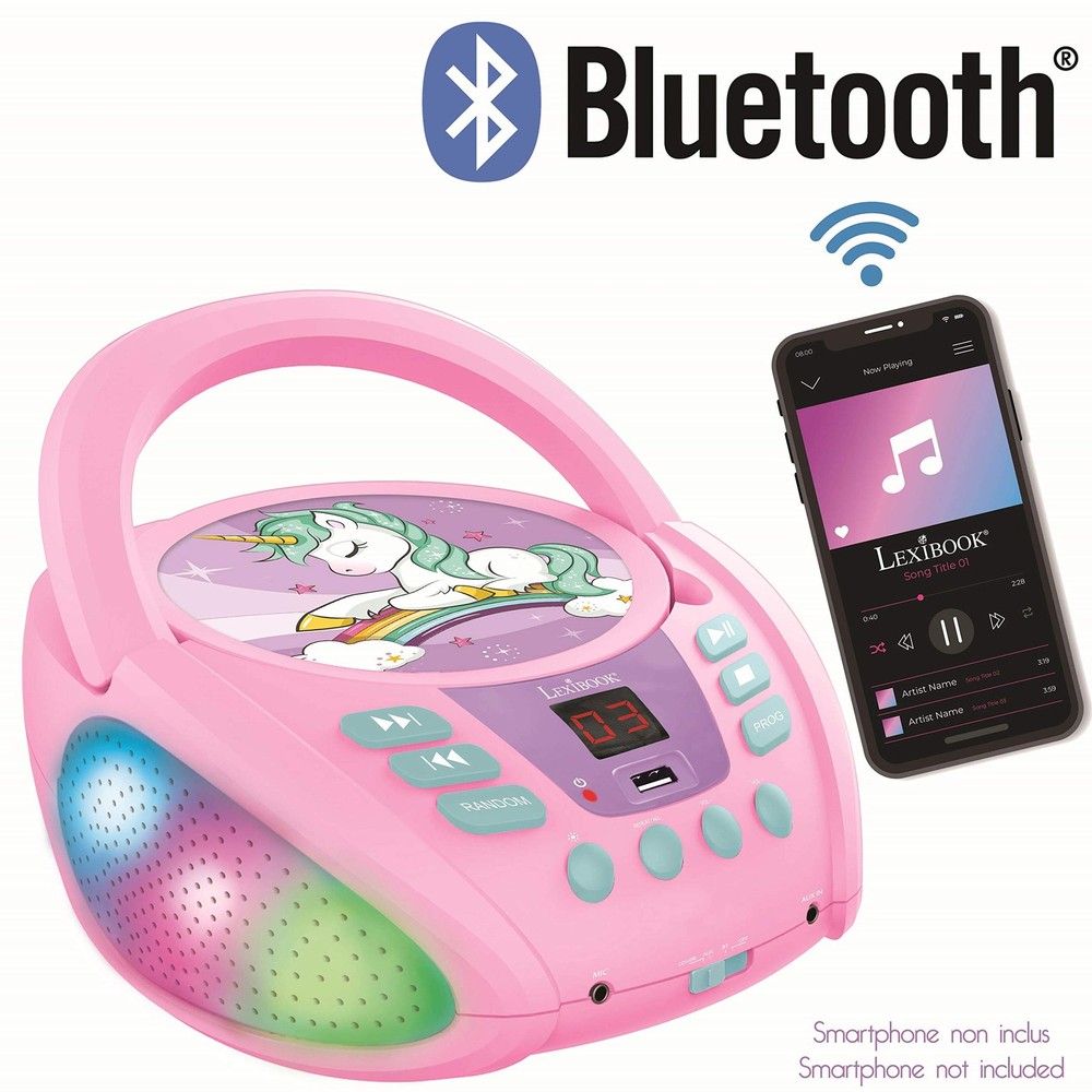 Unicorn - Bluetooth CD Player for – Portable, Multicoloured Light Effects, Mi...