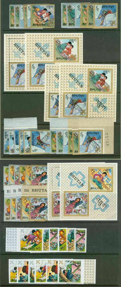 Bhutan 1967-71 Scouts sets perf & imperf, 1967 SSs perf & imperf