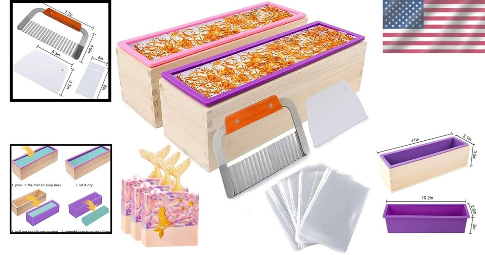 42oz Rectangular Silicone Soap Mold with Cutters & 100 Plastic Bags - Easy Use