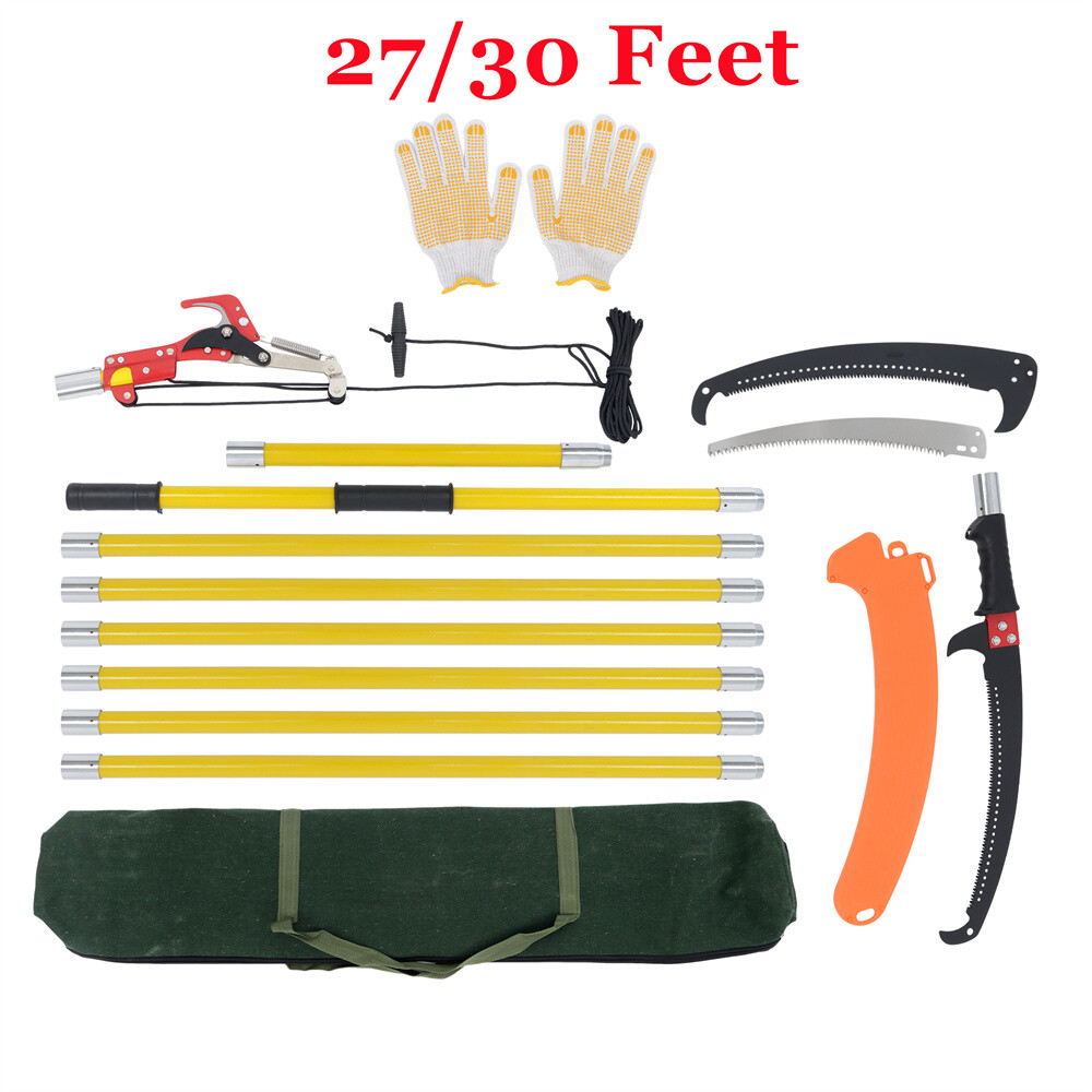 27/30 Feet Tree Pole Pruner Durable Tree Trimmers Handle Manual Branches Yellow