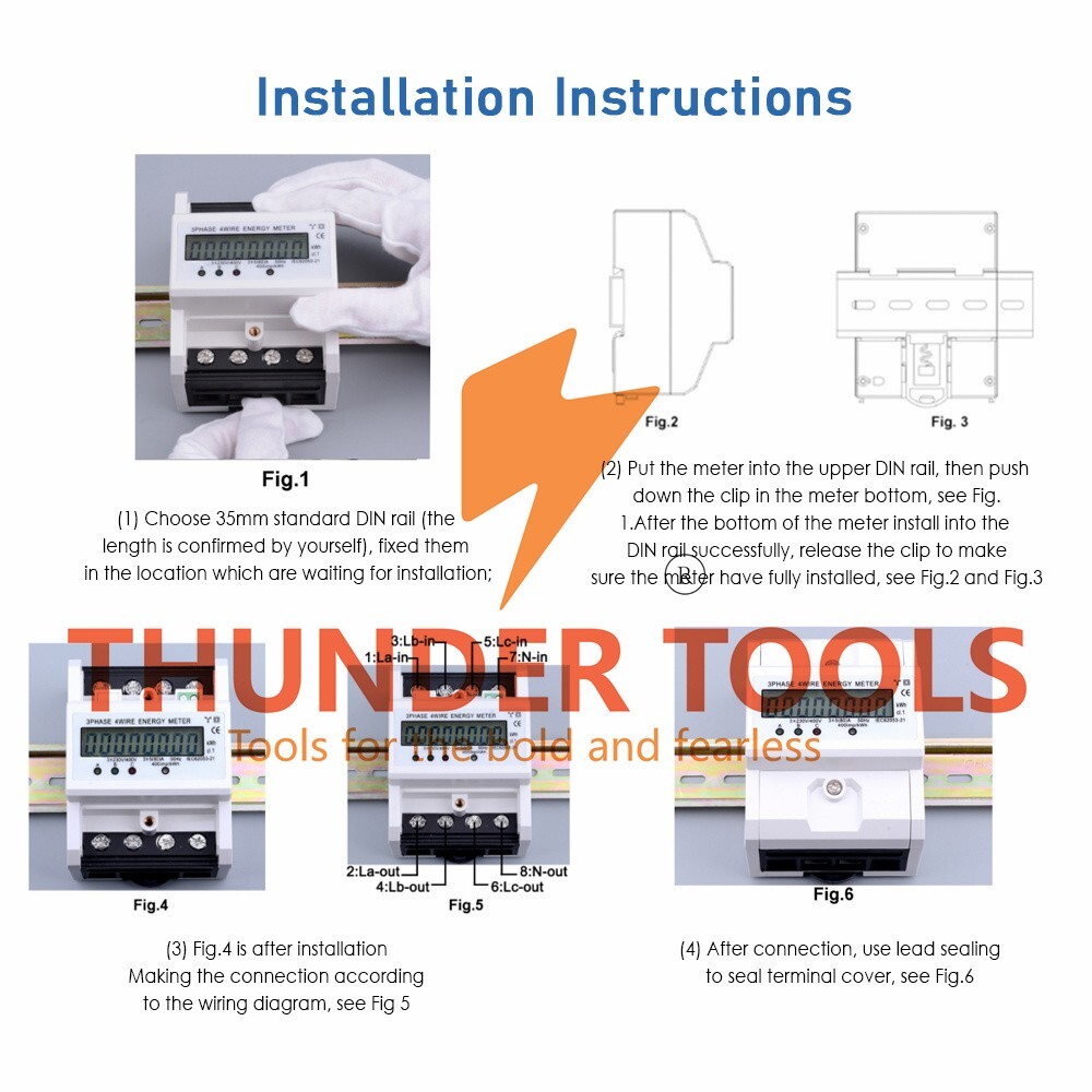 Thunder Tools 3 Phase 4 Wire Energy Meter 220/380V 5-80A Energy