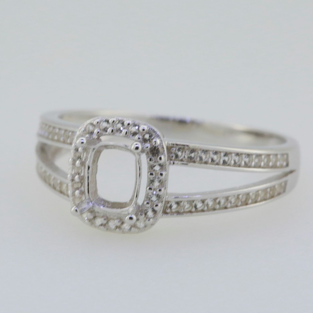 Sterling Silver Semi Mount Ring Setting Cushion CU 6X5mm Topaz