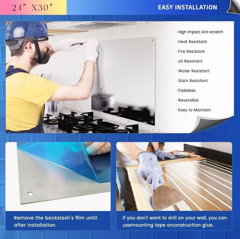 Kitchen Backsplash Stainless Steel Stove Back Wall Protector Panel Guard Board