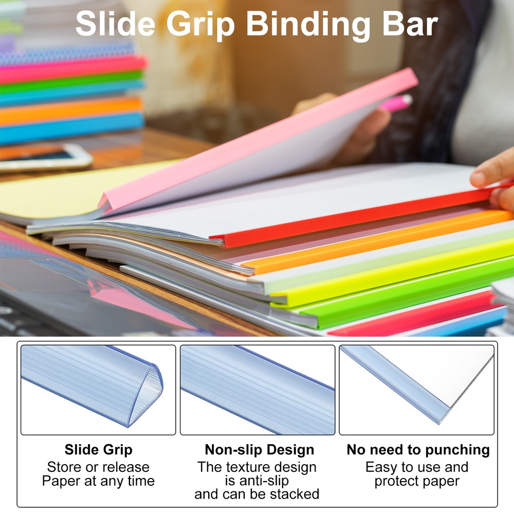 10Pcs 13x15mm Binding Bars, 120 Sheets Capacity, Transparent Blue