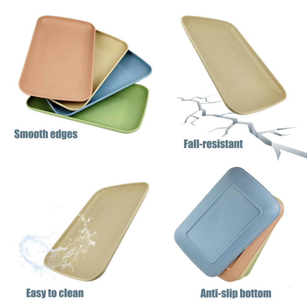 Wheat Straw Plates4 Pack Rectangular Dinner PlatesDinner Dishes Lightweight Pl