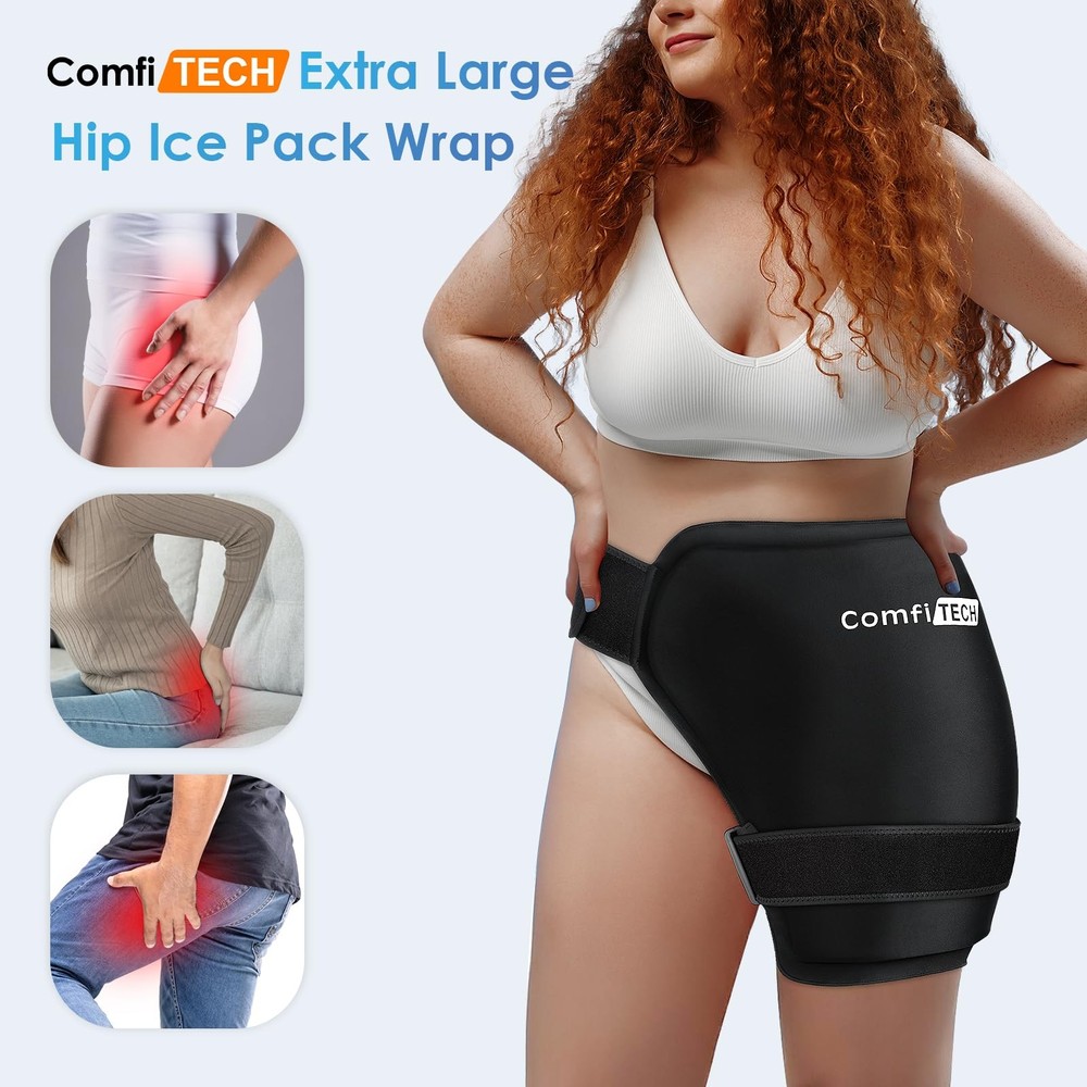 XL Hip Ice Pack Wrap Reusable Cold Application Brace with Extra Large Gel Pad &