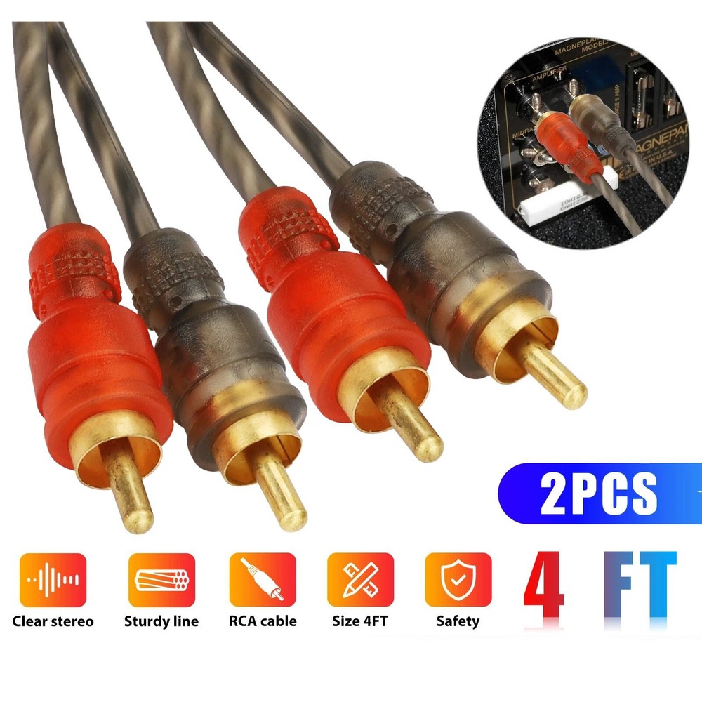 Professional 2PCS RCA Cables 2 Channel Twisted 4Ft Shielded Interconnect Cable