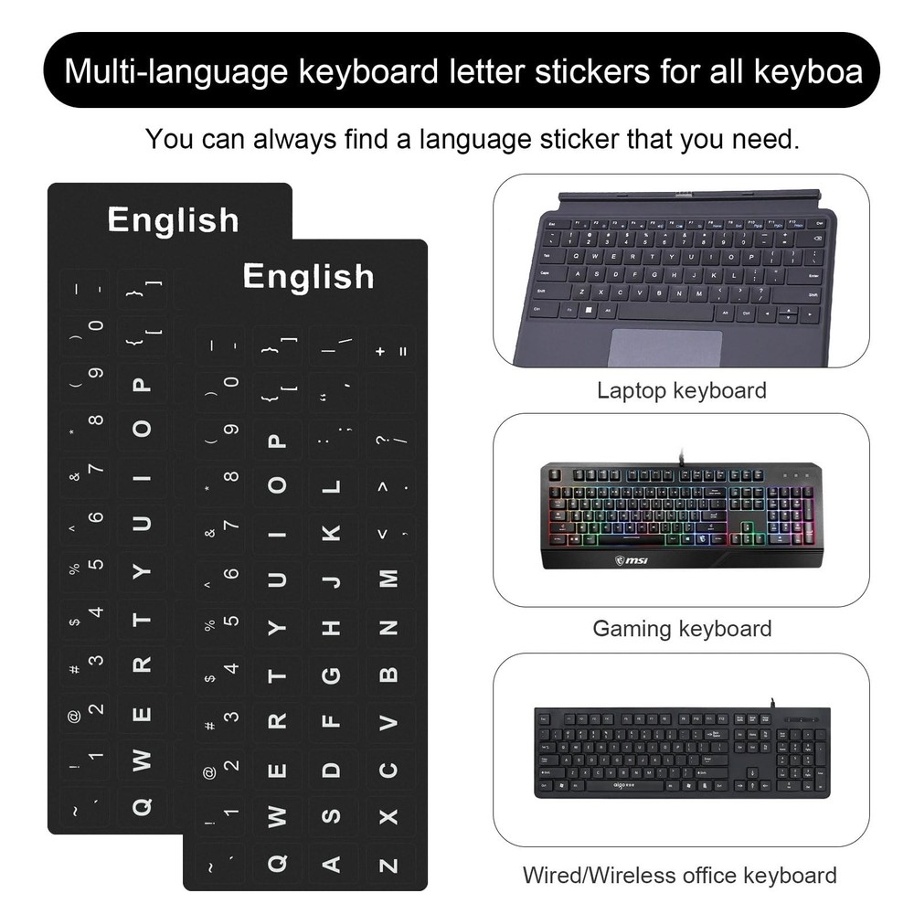 2 Pcs English Keyboard Stickers Universal Replacement for Laptop PC Computer