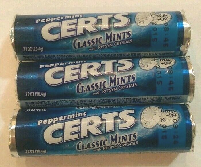 3 Rolls Certs Mints Peppermint Classic 0.72oz Collectors Candy (See Details)