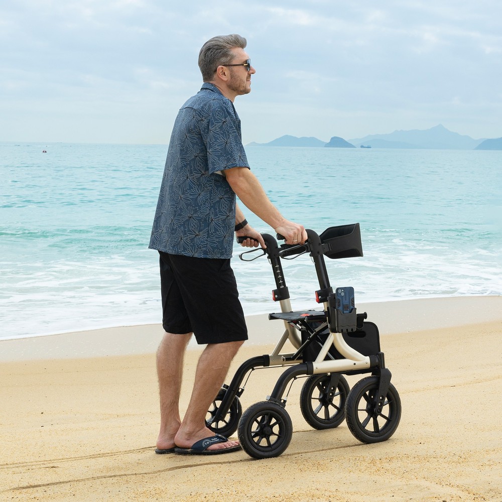 Rollator Walker Seniors 12''x10''rubber wheels Adjustable Height Foldable Seat