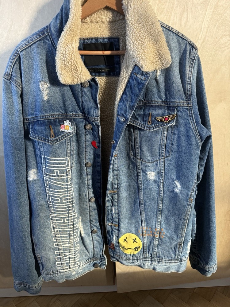Zara Men’s Denim Jacket Sherpa Lined Size L