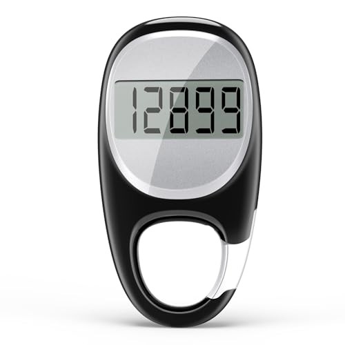 Simple Pedometer for Walking, Accurate Step Tracker with Carabiner, 3D Black