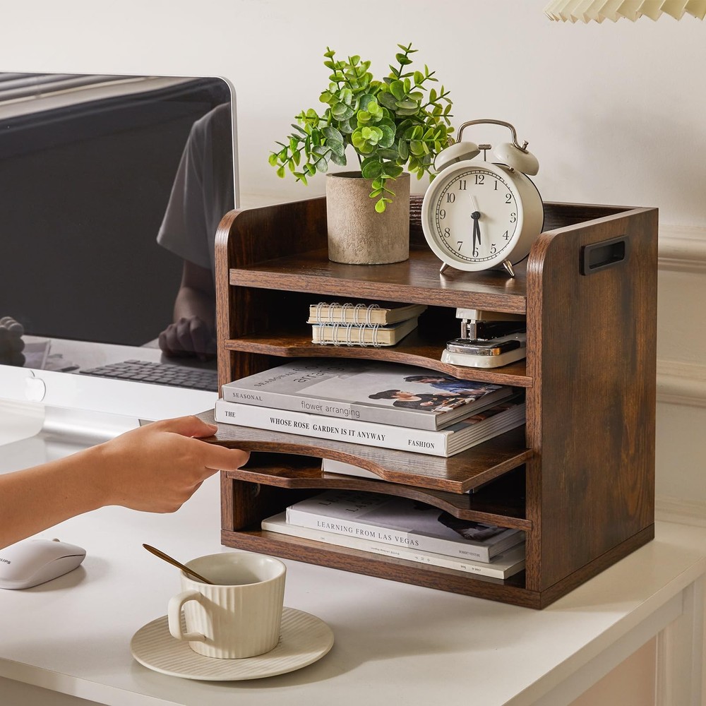 YMYNY Desktop File Organizer with Handle, 5-Tier Document & Mail Sorter