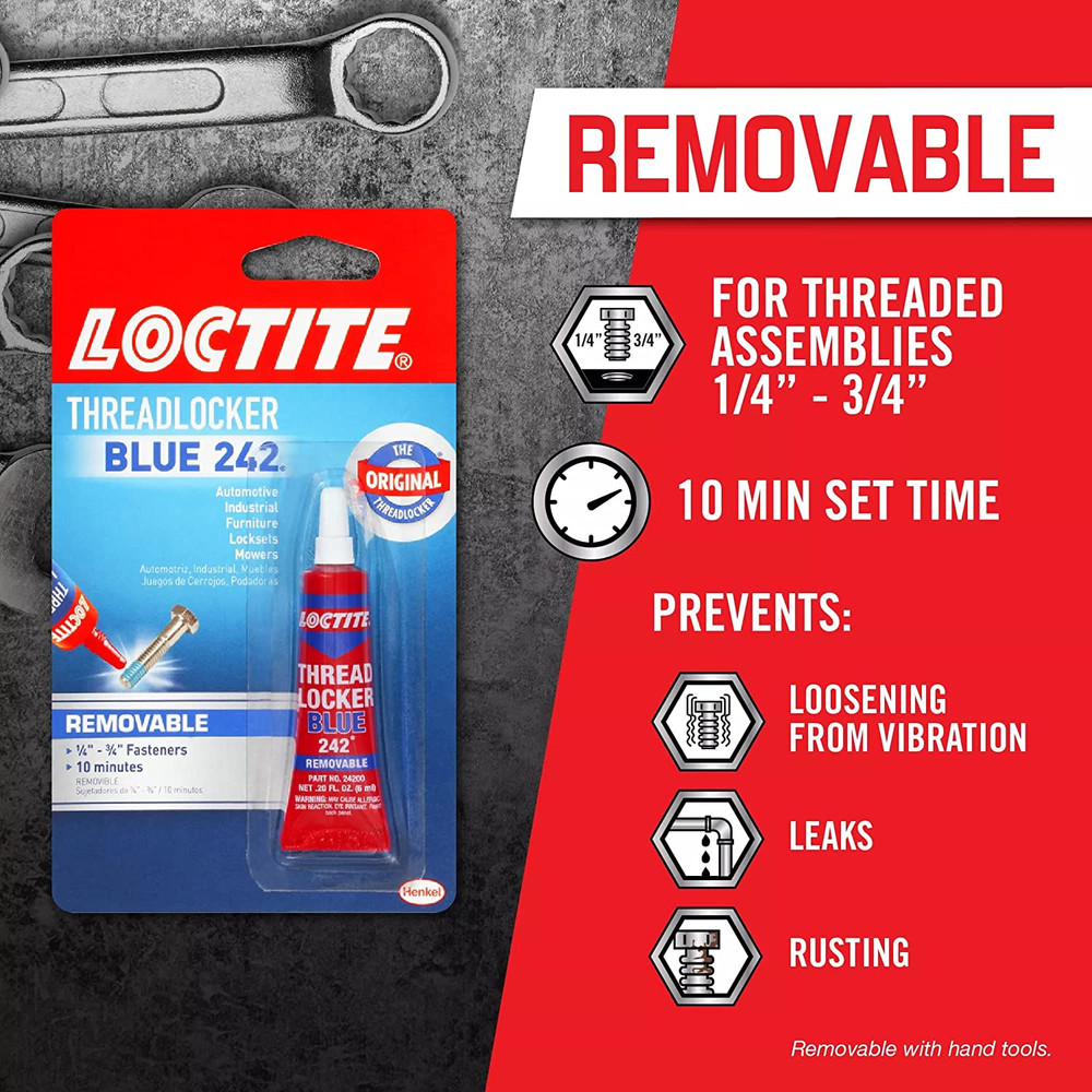 Threadlocker Blue 242 - Removable Thread Lock Glue for Nuts, Bolts, & Fasteners,