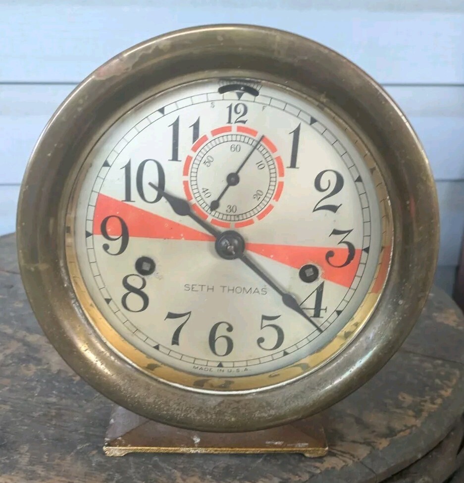 Antique Seth Thomas Ships Clock With Orange Stripe