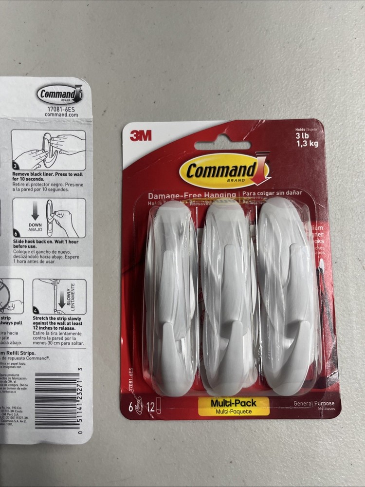 Command Medium Hooks Multi-Pack 6 Hooks 12 Strips White Damage-Free Hanging 2Pk