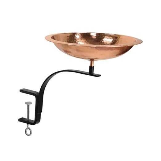 Hammered Copper Birdbath w/Rim- Rail Mount Bracket