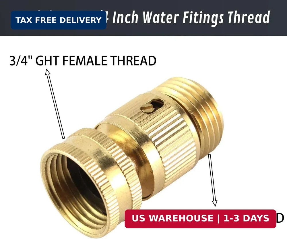 Garden Hose Quick Connector, Solid Brass Standard 3/4 inch GHT Threaded Coupling