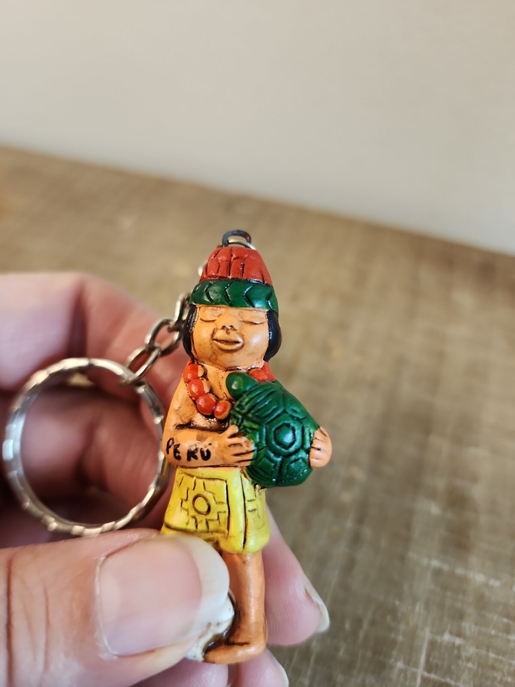 Keychain Peru Native Holding Turtle Souvenir Collectable