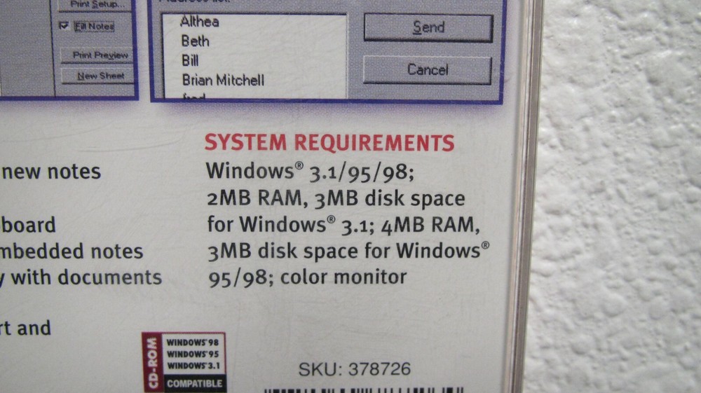 Post-it Software Notes Version 1.5 For Windows 3.1/95/98, (PC, 1999)