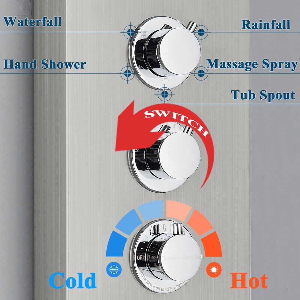 ELLO&ALLO LED Shower Panel Tower System Rainfall Waterfall Massage Shower Faucet