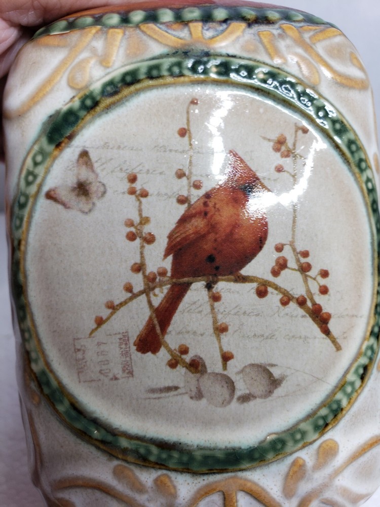 Decorative Ceramic Bottle Vase Cardinal Red Bird