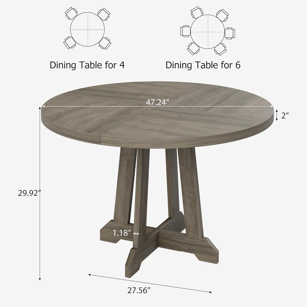 47" Round Dining Table for 4-6 People Large Circle Table Rustic (No chairs)