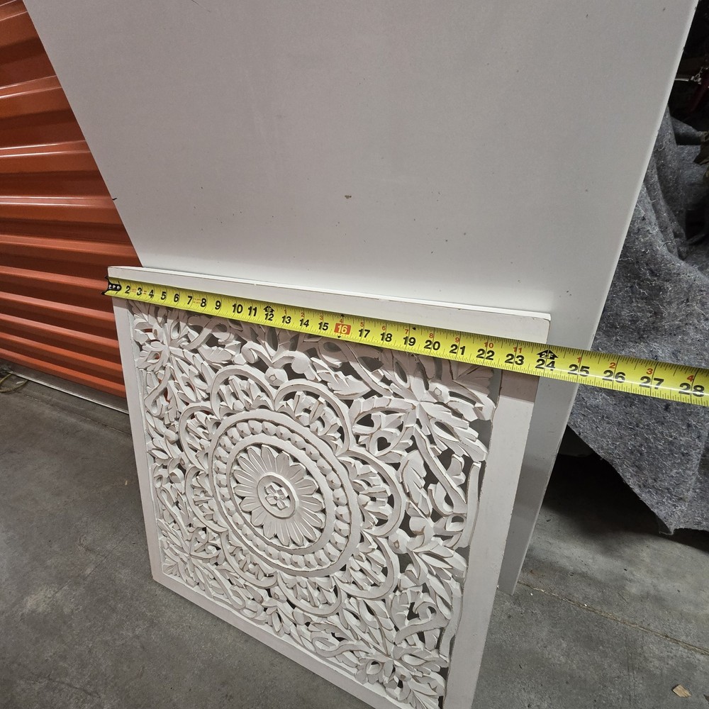 White Carved Floral Mandala Square Wall Panel Wall Hanging Decorative Panel