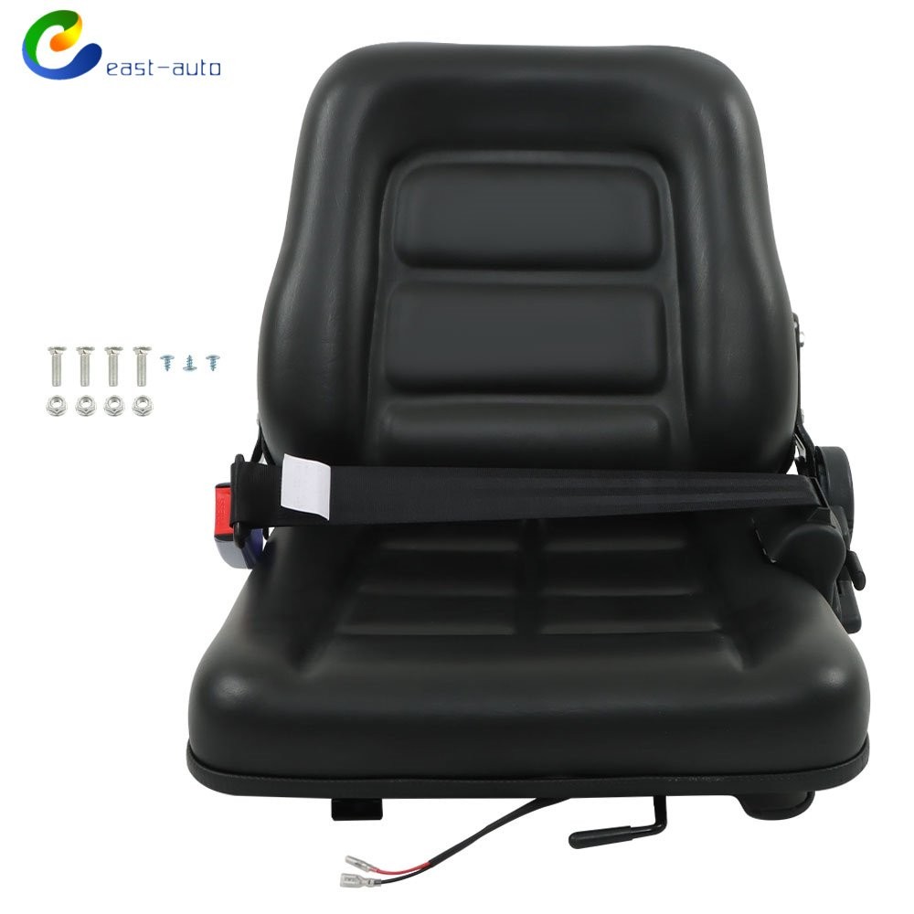 Fold Down Tractor Seat Adjustable Back & Seatbelt Universal Forklift Seat