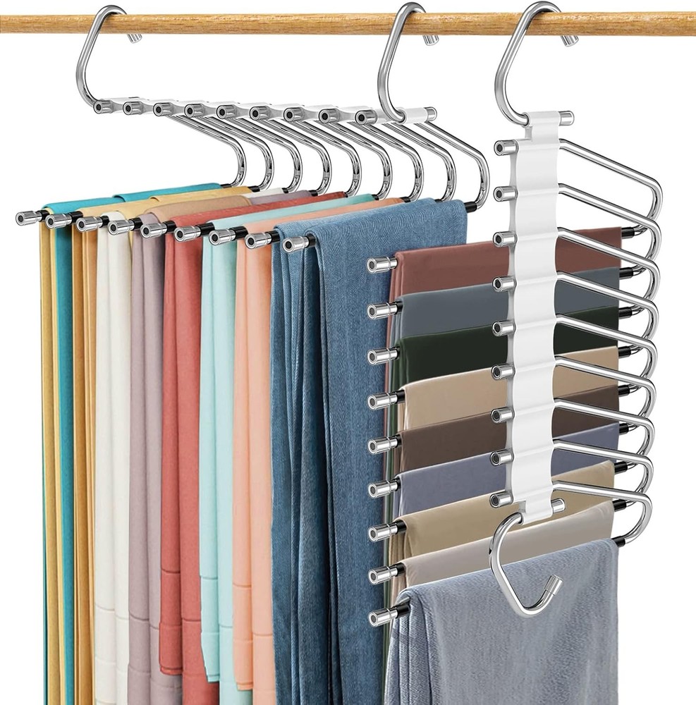 Upgrade 9 Layers Pants Hangers Space Saving 2 Pack Multifunctional Pants Rack