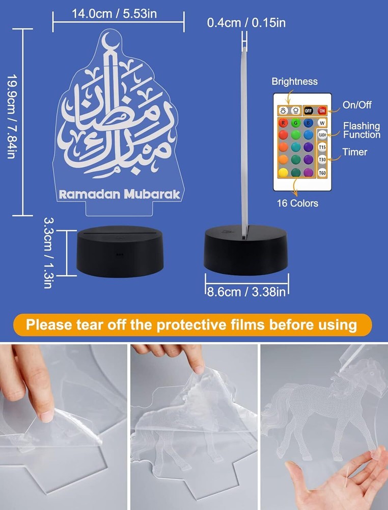 Eid Mubarak Deacoration, Islam Eid Ramadan Night Light Remote 16 Colors