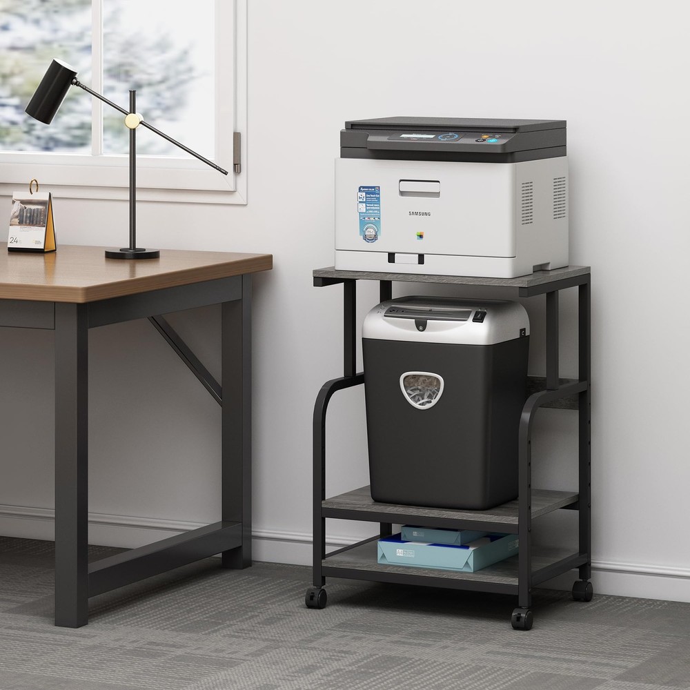 Printer Stand with Height Adjustable Storage Shelf, 3 Tier Mobile Printer Tab