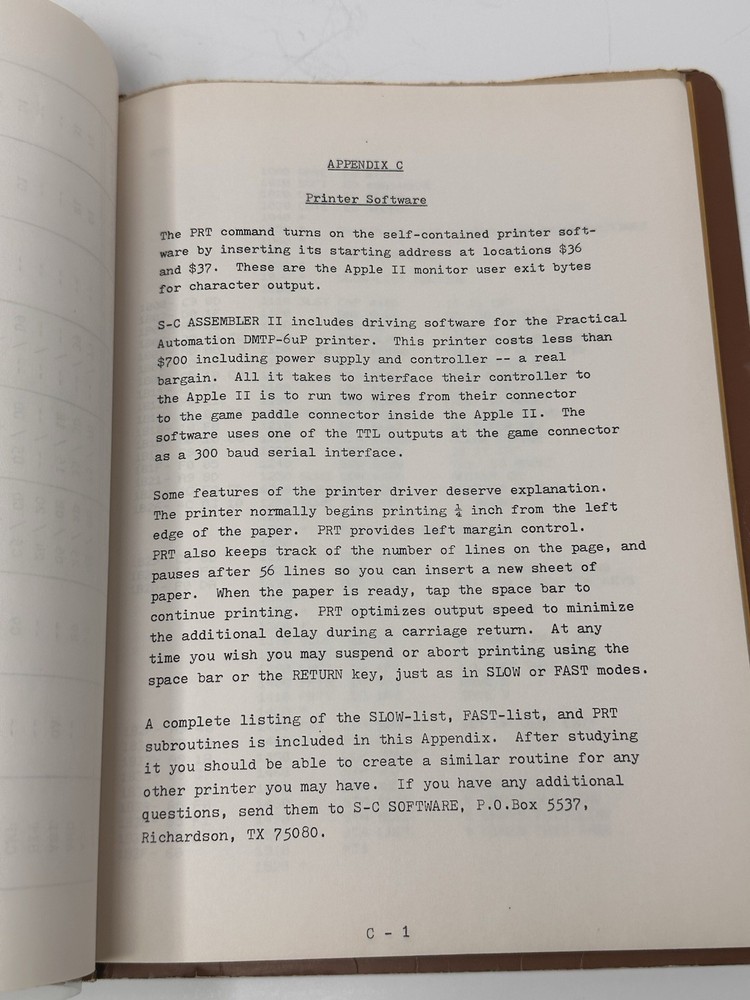 Vintage 1978 S-C Assembler II Manual For Apple Computer II