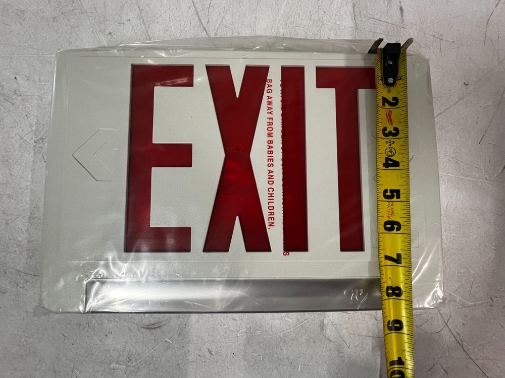 QTY 2 Exit Sign w/Emergency Lights: White, 1 or 2 Faces, Red, LED, Ceiling/Wall