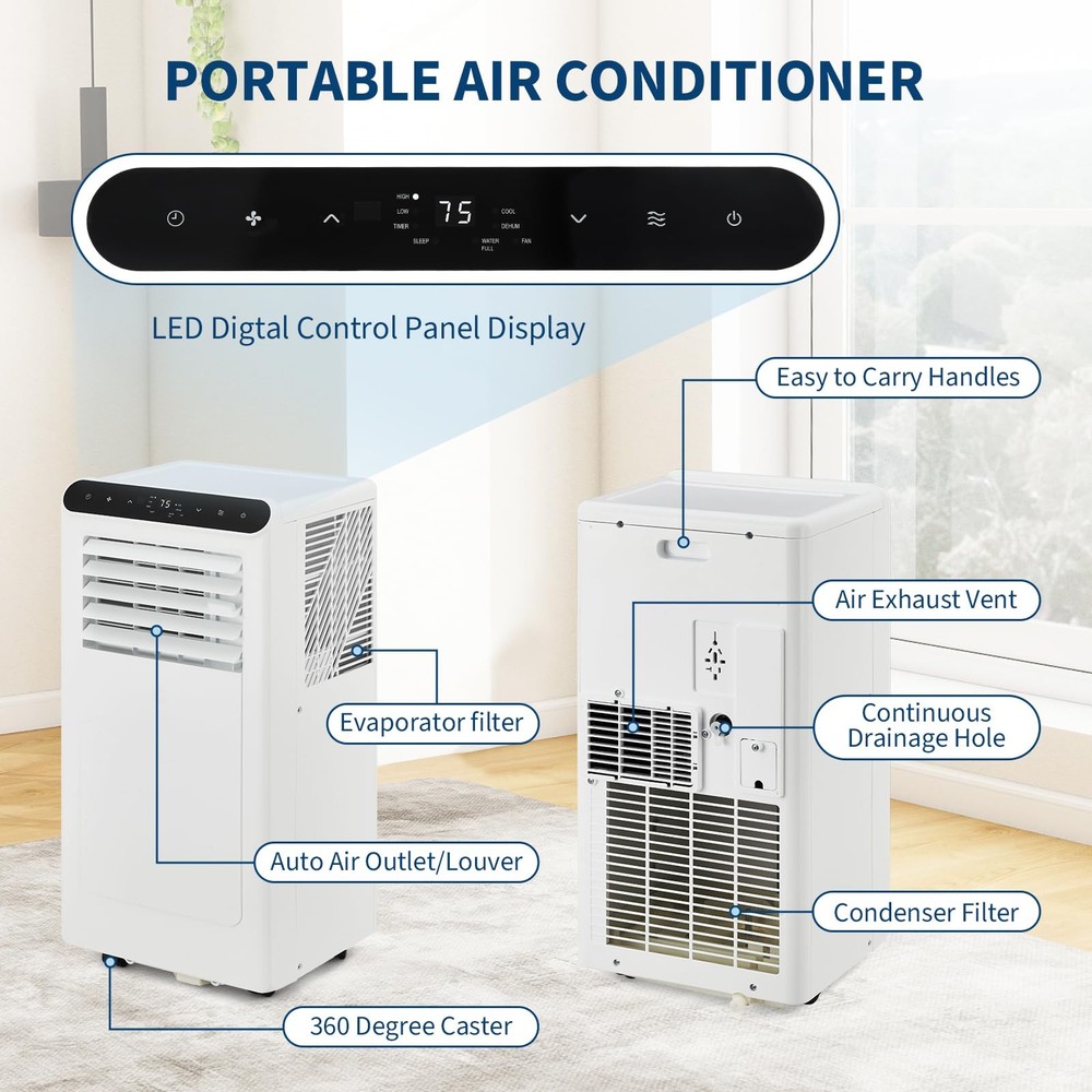 8000 BTU Portable Air Conditioner AC Unit with Remote Control Cool Dehumid
