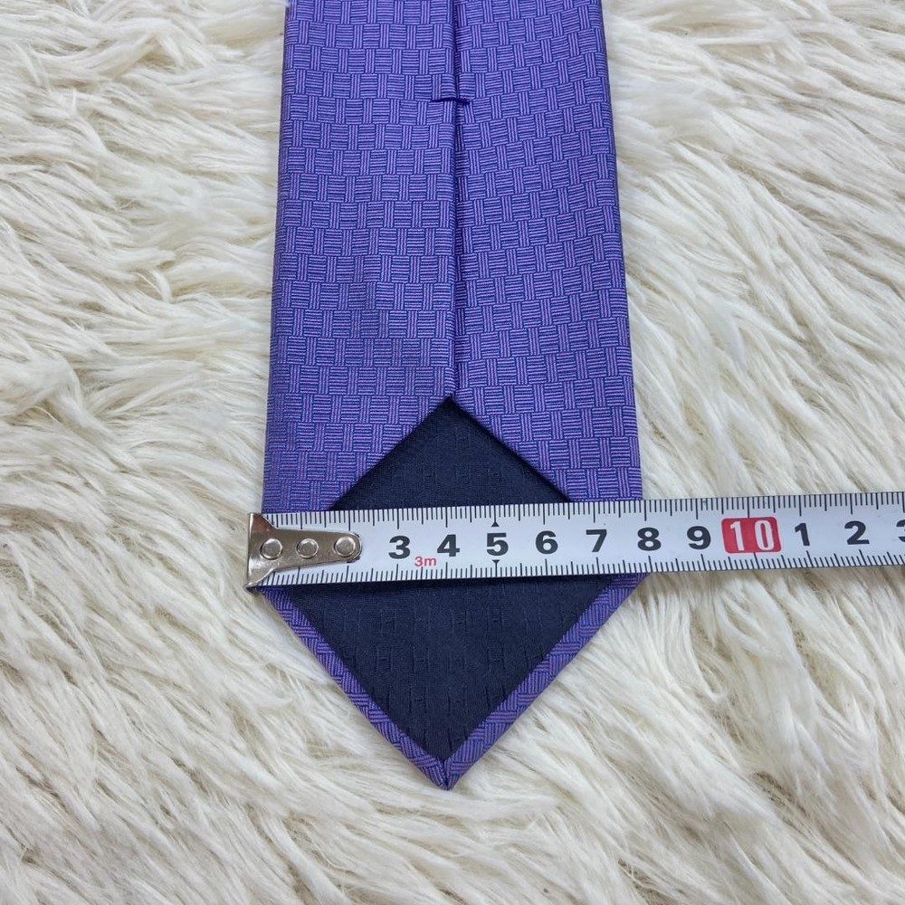 Hermes Purple Silk Tie H Pattern Rabbit Rare Near