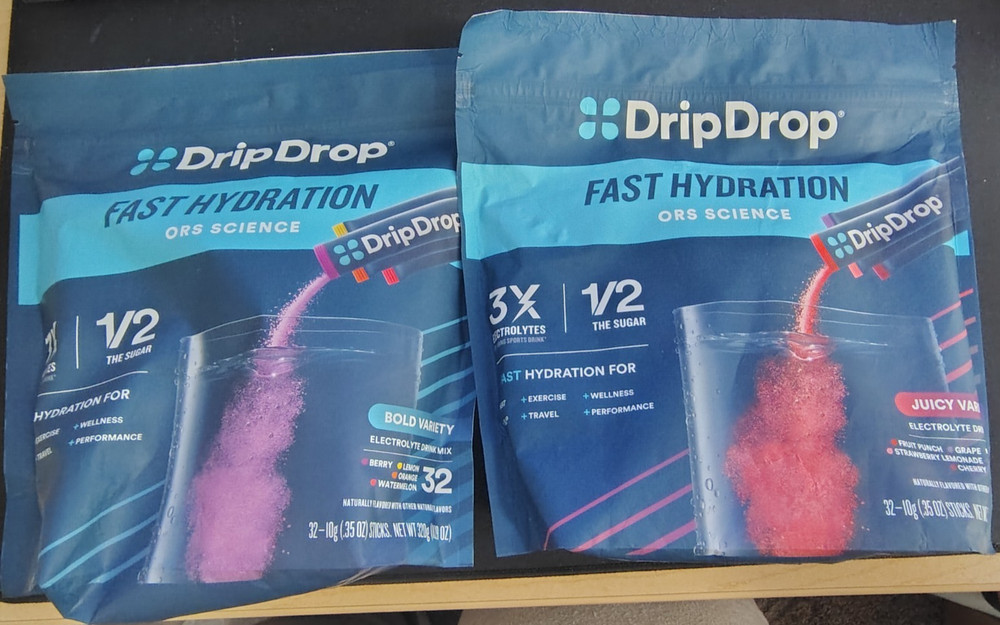 64 ASSORTED FLAVOR Drip Drop Hydration Drink Packets Grape, Watermelon ect