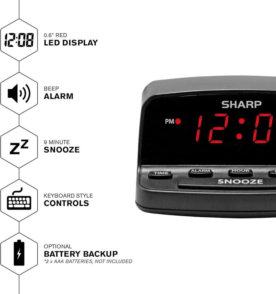 Compact Black Digital Alarm Clock - Simple Operation & Battery Backup Feature