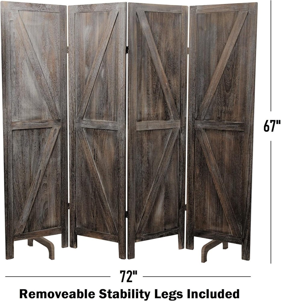 4-Panel Folding Privacy Screen - Rustic Barn Door Style, Portable Design
